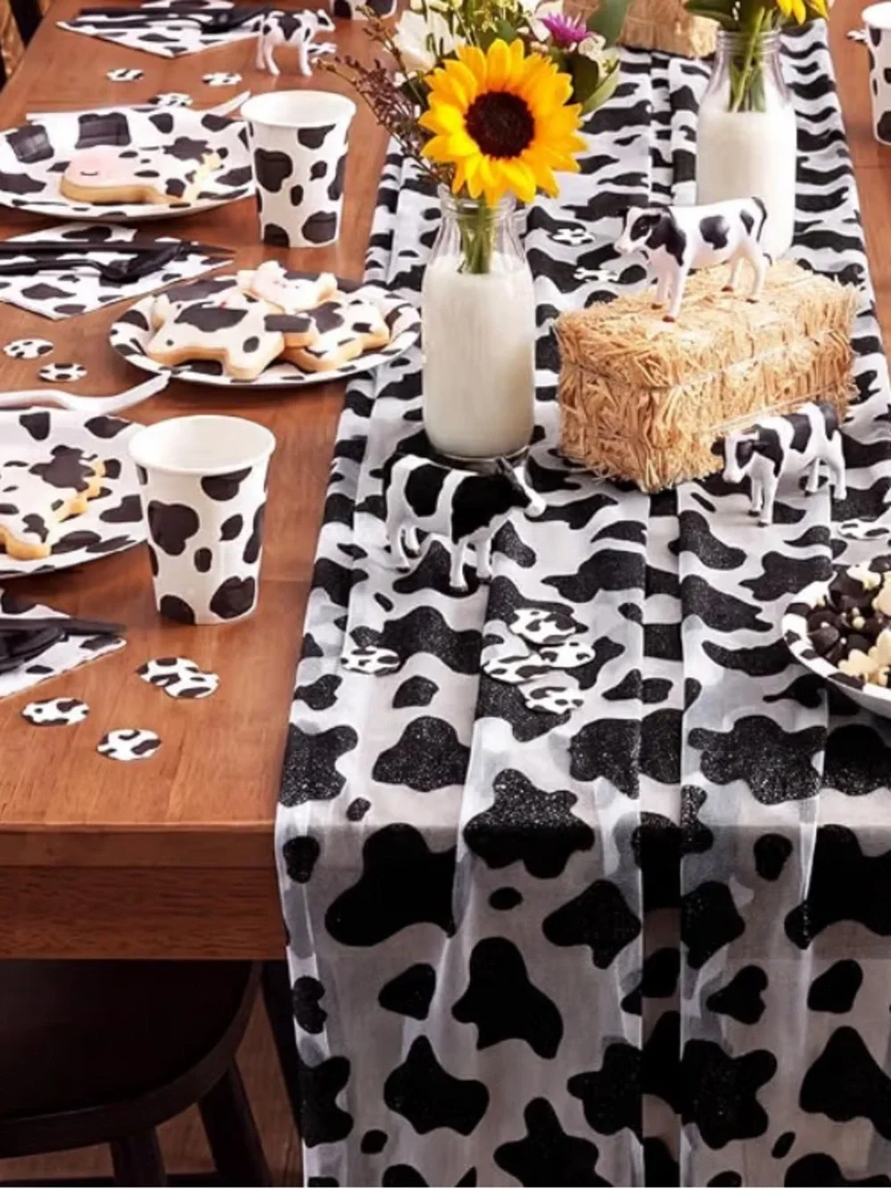 Black and White Cow Print Table Runner - Farmhouse Party Decor